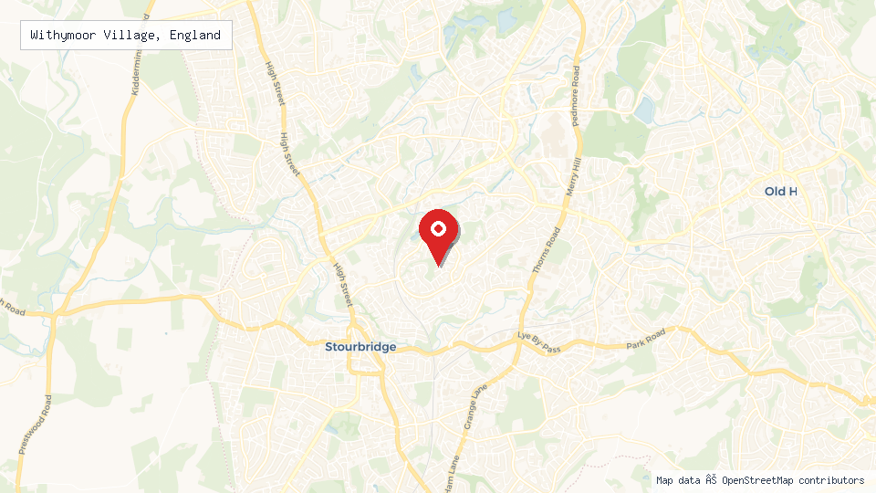 Street map of Withymoor Village, England with location pin