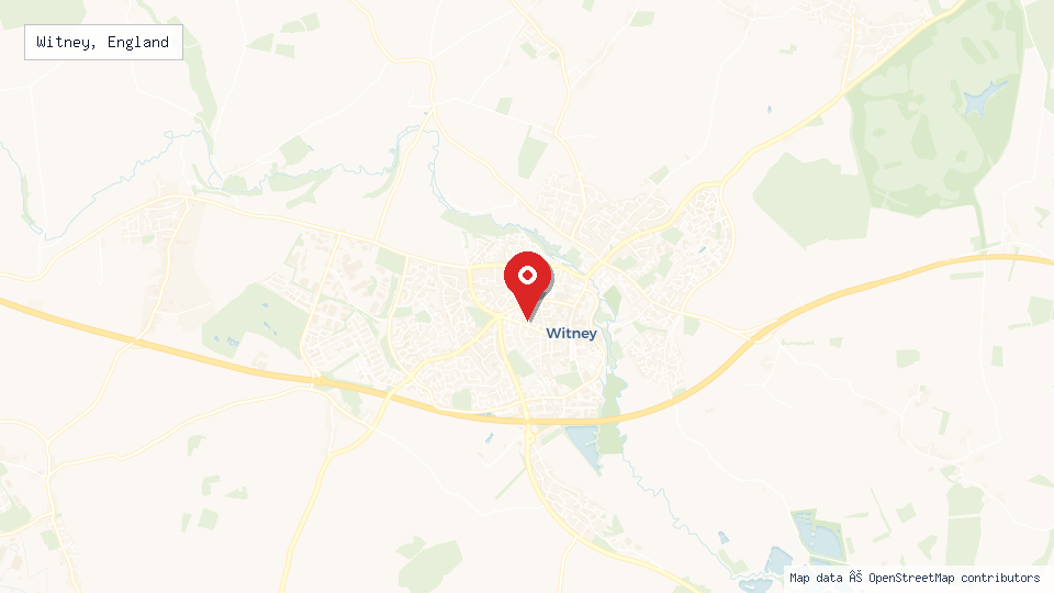Street map of Witney, England with location pin