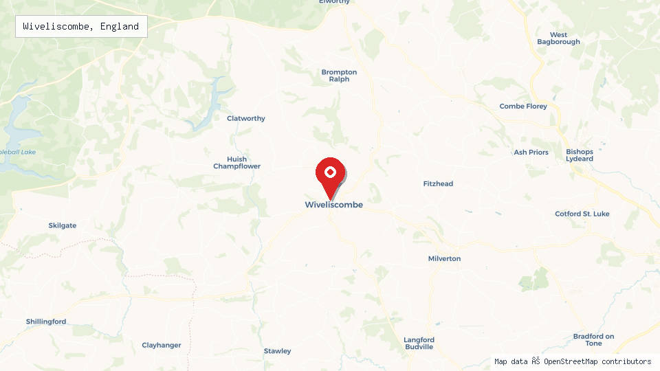 Street map of Wiveliscombe, England with location pin