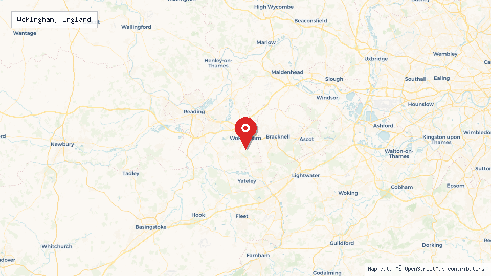 Street map of Wokingham, England with location pin