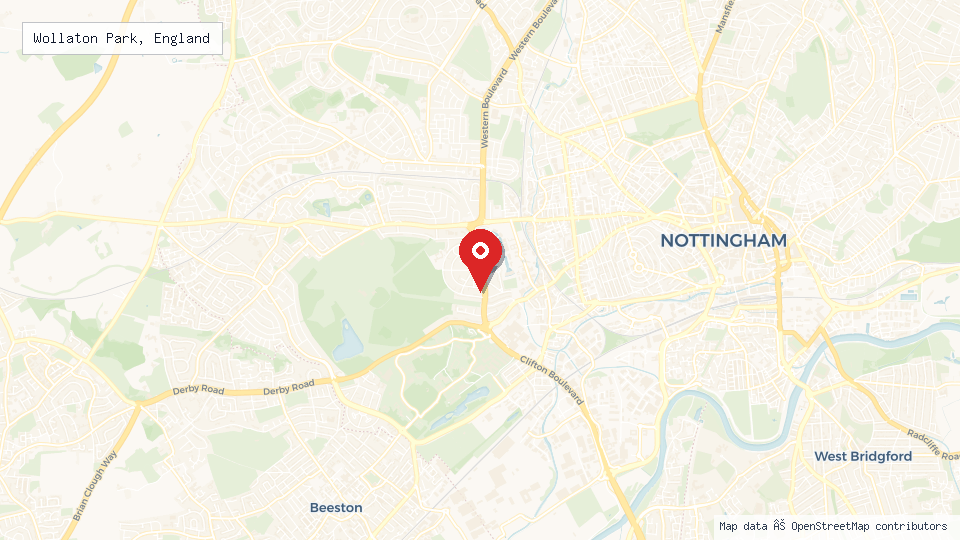 Street map of Wollaton Park, England with location pin