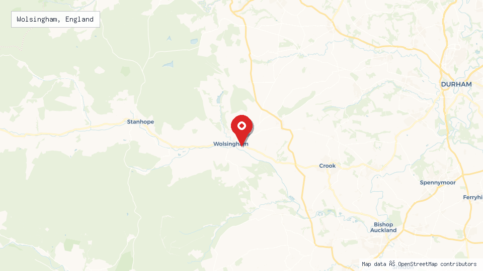 Street map of Wolsingham, England with location pin