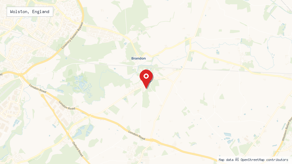 Street map of Wolston, England with location pin