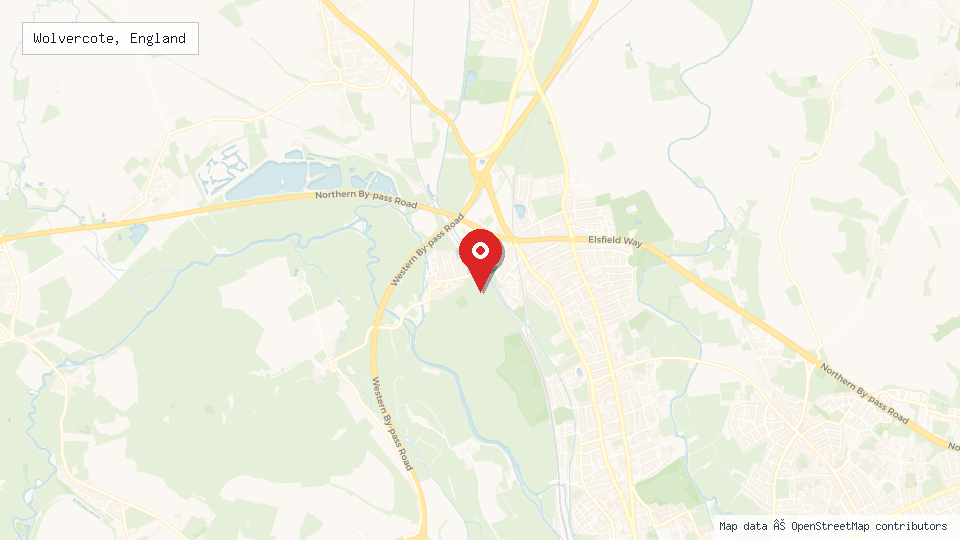 Street map of Wolvercote, England with location pin