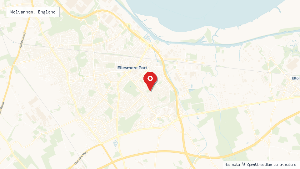 Street map of Wolverham, England with location pin