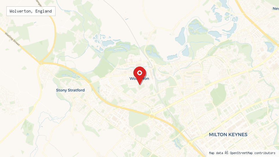 Street map of Wolverton, England with location pin