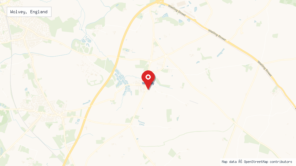 Street map of Wolvey, England with location pin