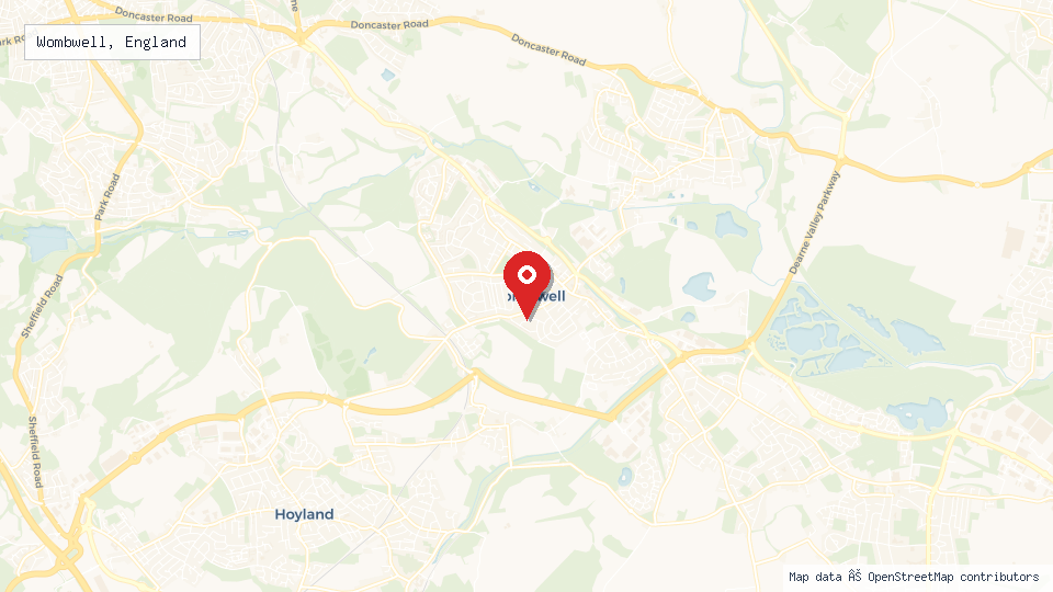 Street map of Wombwell, England with location pin
