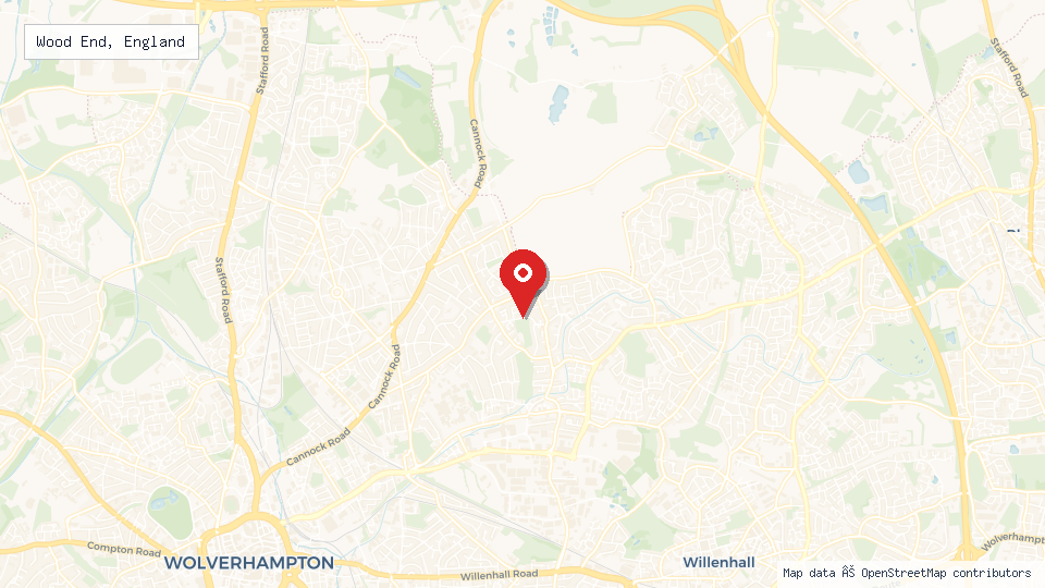 Street map of Wood End, England with location pin
