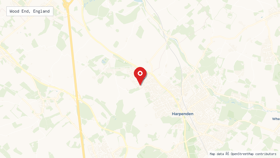Street map of Wood End, England with location pin