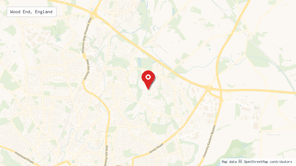 Street map of Wood End, England with location pin