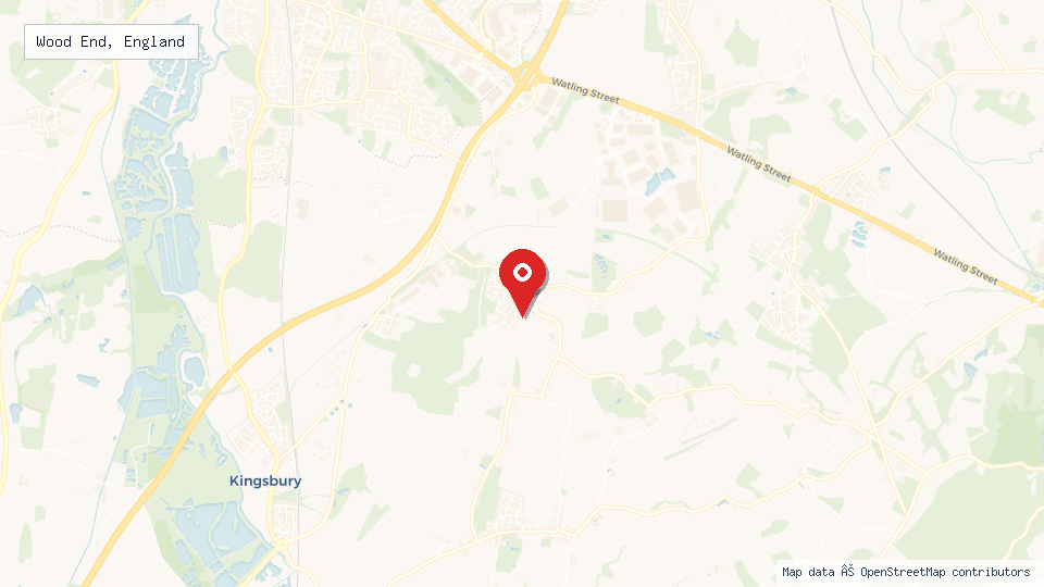Street map of Wood End, England with location pin