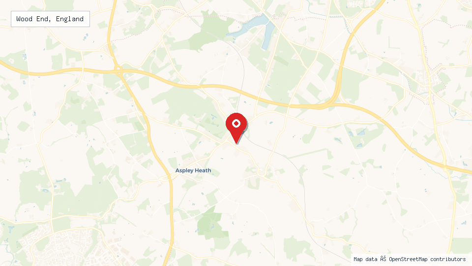 Street map of Wood End, England with location pin