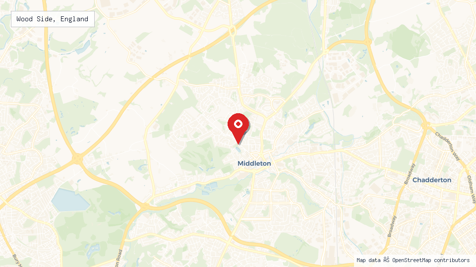 Street map of Wood Side, England with location pin