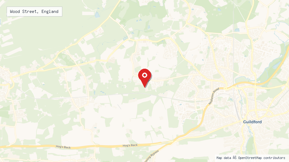 Street map of Wood Street, England with location pin