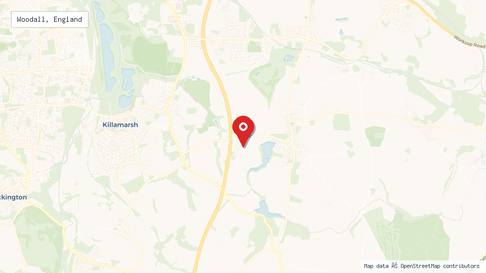 Street map of Woodall, England with location pin
