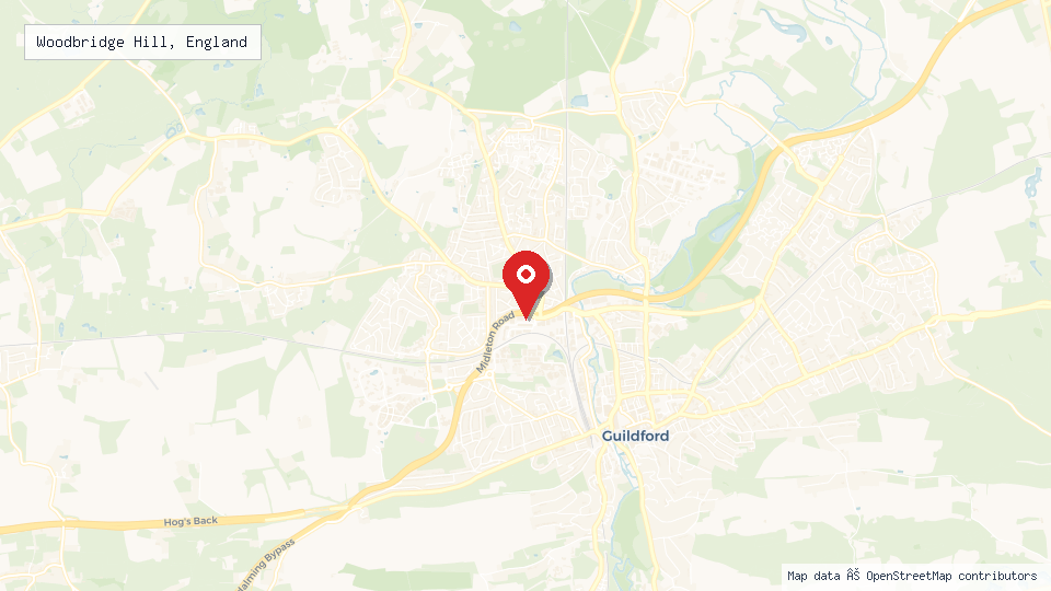 Street map of Woodbridge Hill, England with location pin