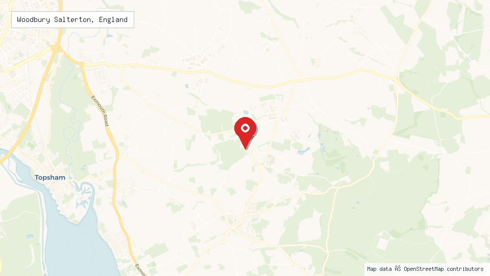 Street map of Woodbury Salterton, England with location pin