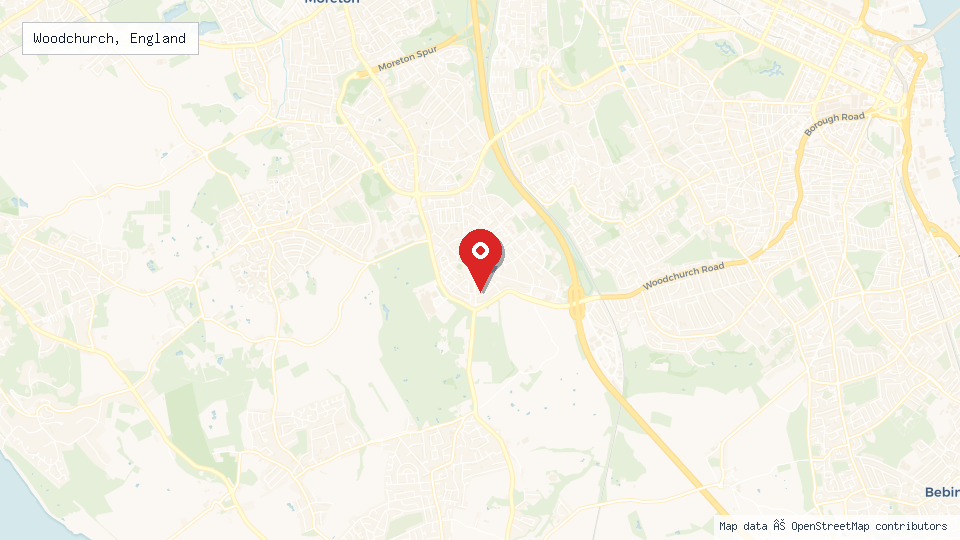 Street map of Woodchurch, England with location pin