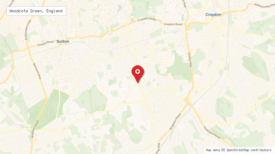 Street map of Woodcote Green, England with location pin