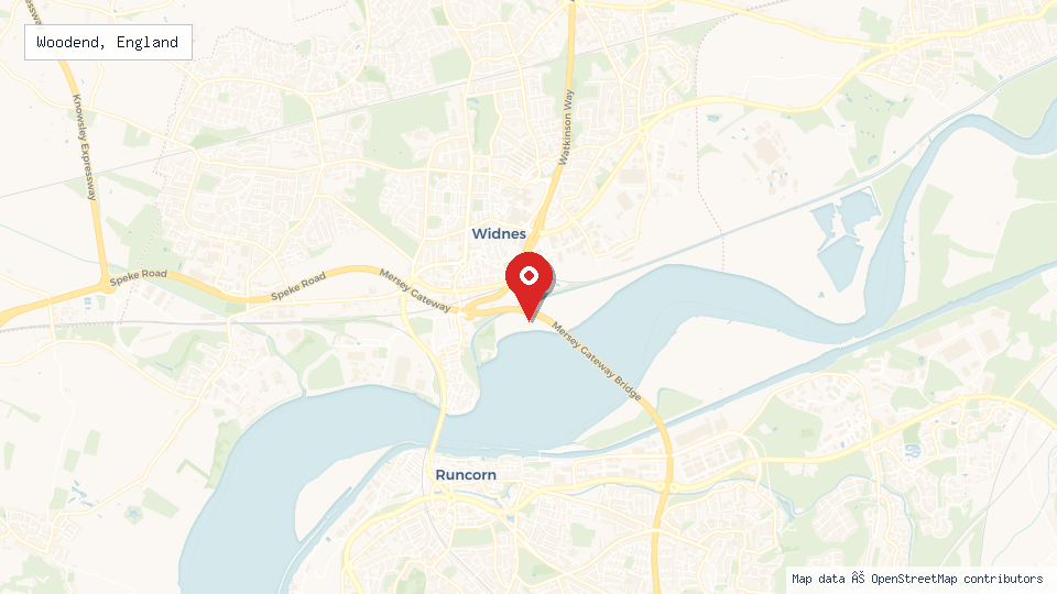 Street map of Woodend, England with location pin