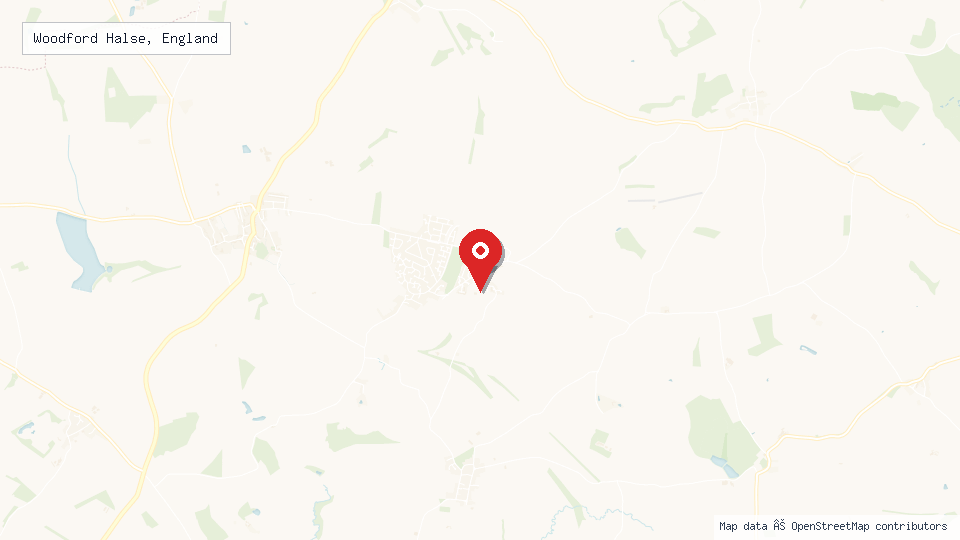 Street map of Woodford Halse, England with location pin