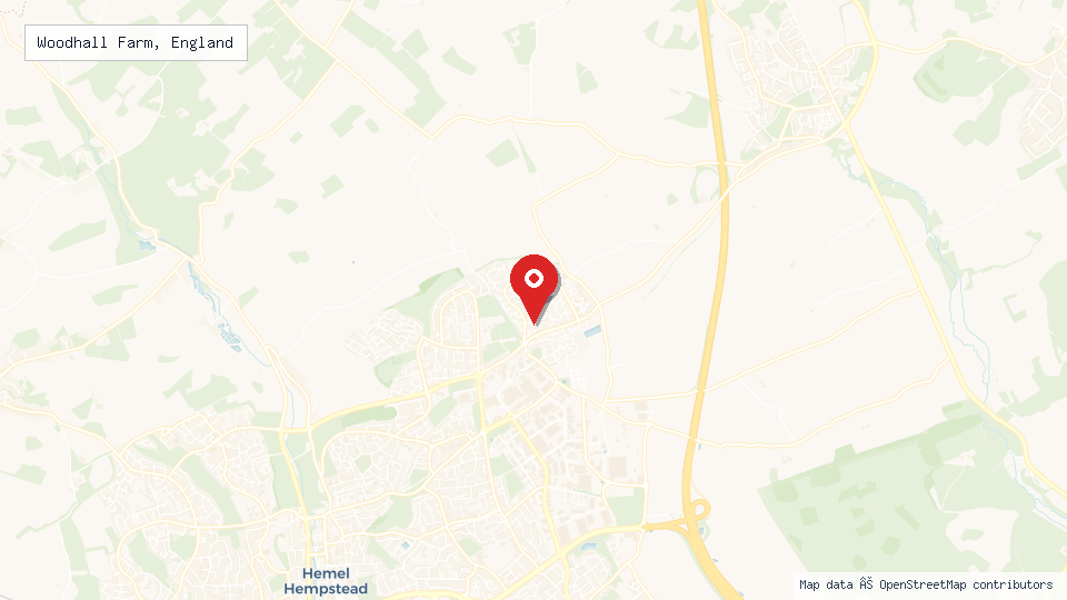 Street map of Woodhall Farm, England with location pin