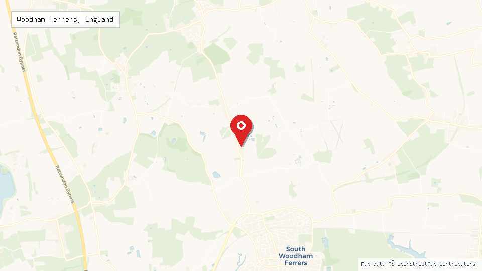 Street map of Woodham Ferrers, England with location pin