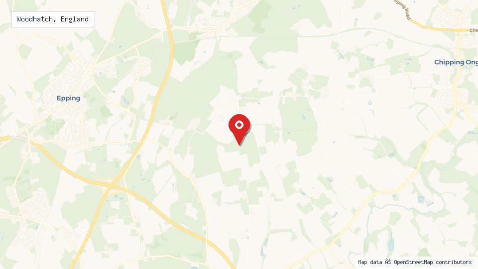 Street map of Woodhatch, England with location pin