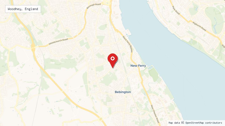 Street map of Woodhey, England with location pin