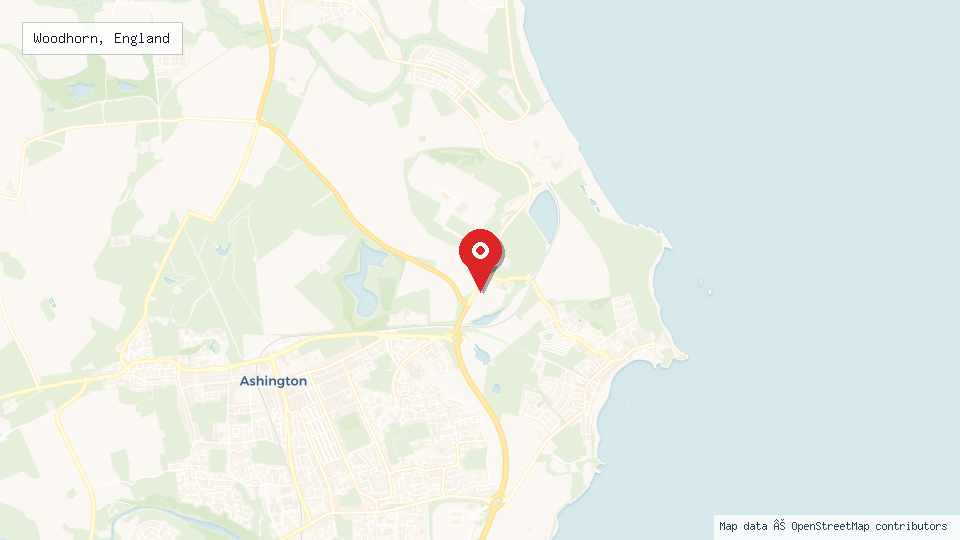 Street map of Woodhorn, England with location pin
