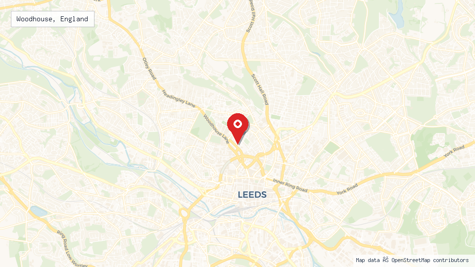 Street map of Woodhouse, England with location pin