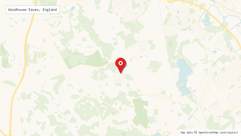 Street map of Woodhouse Eaves, England with location pin