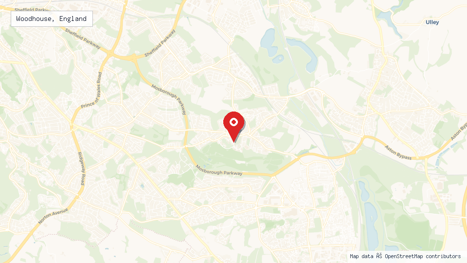 Street map of Woodhouse, England with location pin