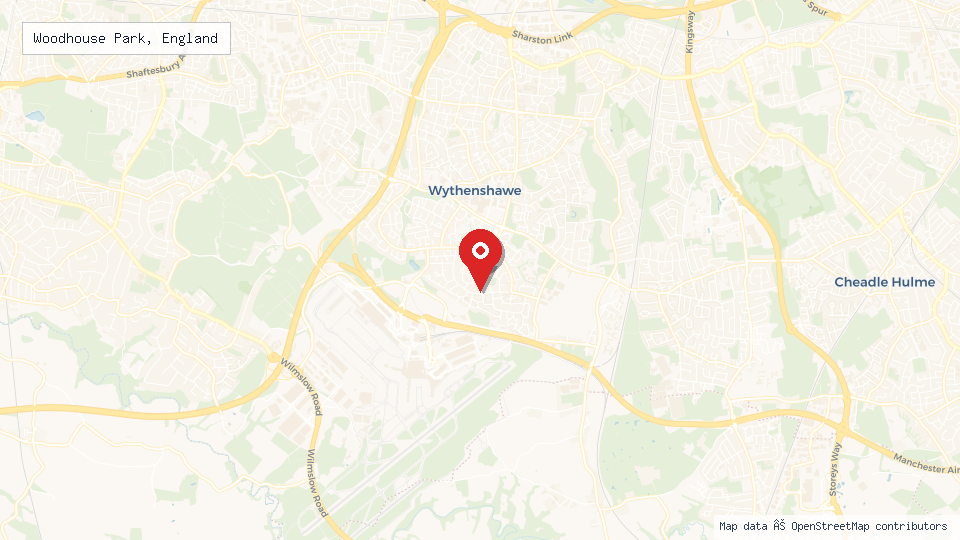 Street map of Woodhouse Park, England with location pin
