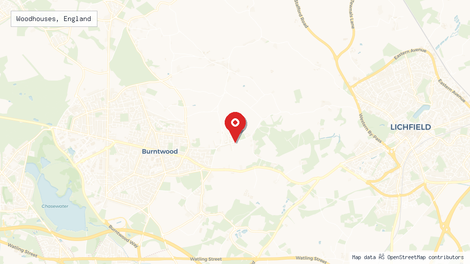 Street map of Woodhouses, England with location pin