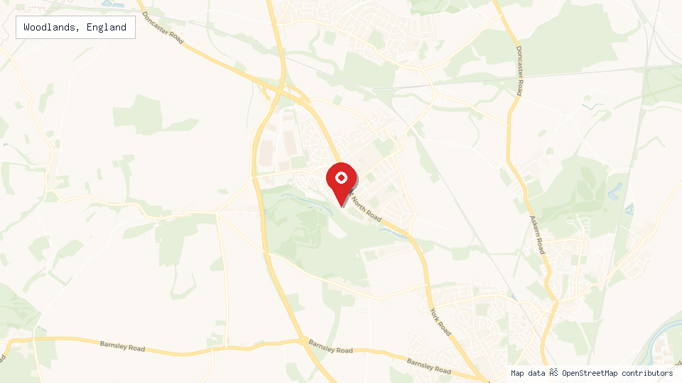 Street map of Woodlands, England with location pin