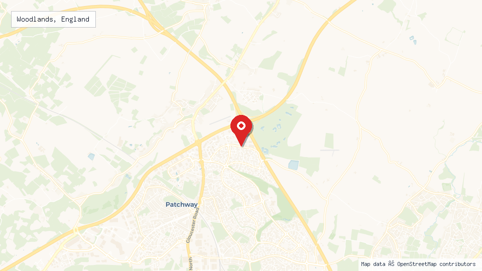 Street map of Woodlands, England with location pin