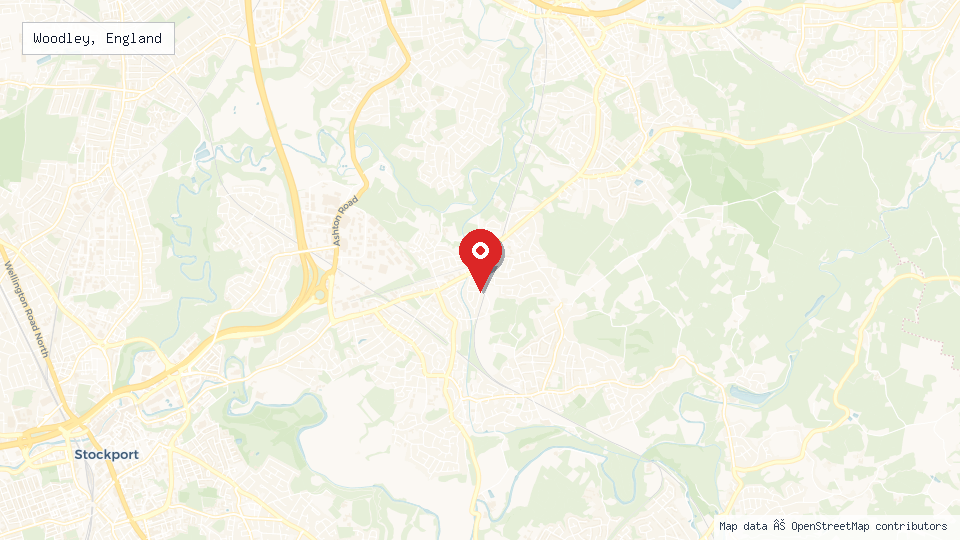 Street map of Woodley, England with location pin