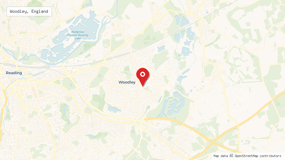 Street map of Woodley, England with location pin