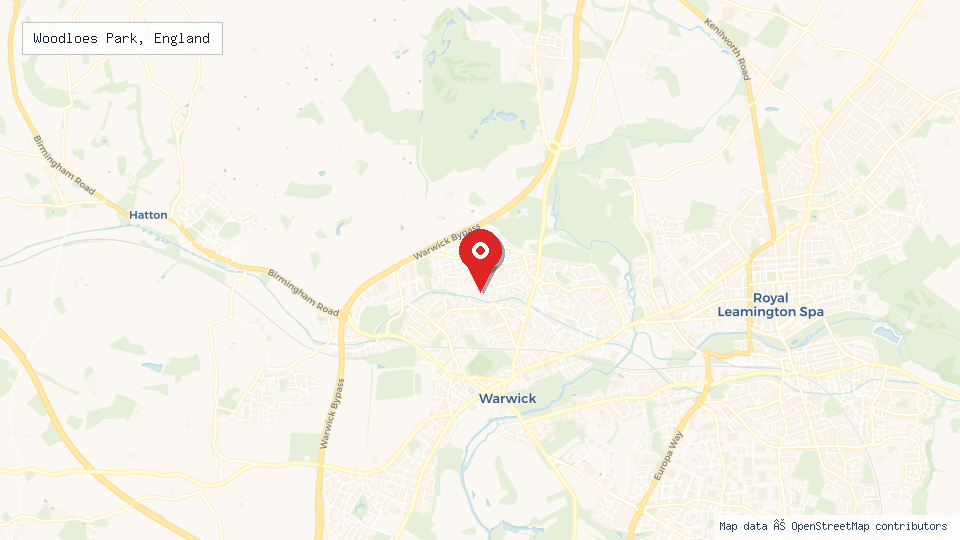 Street map of Woodloes Park, England with location pin