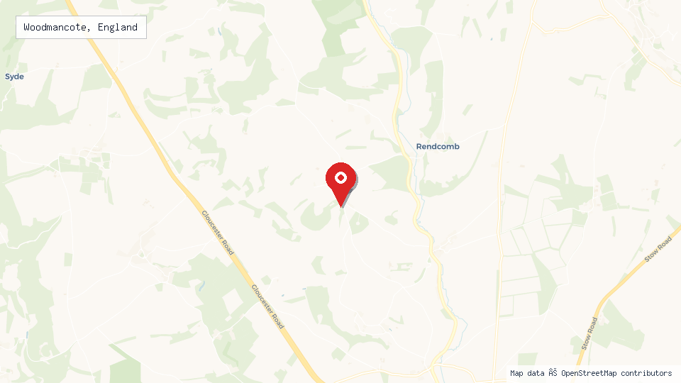Street map of Woodmancote, England with location pin