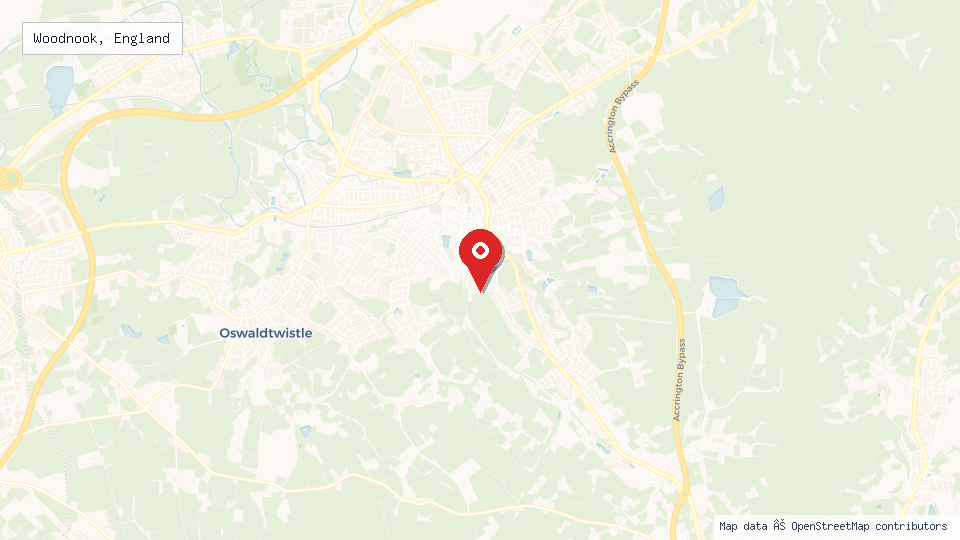 Street map of Woodnook, England with location pin