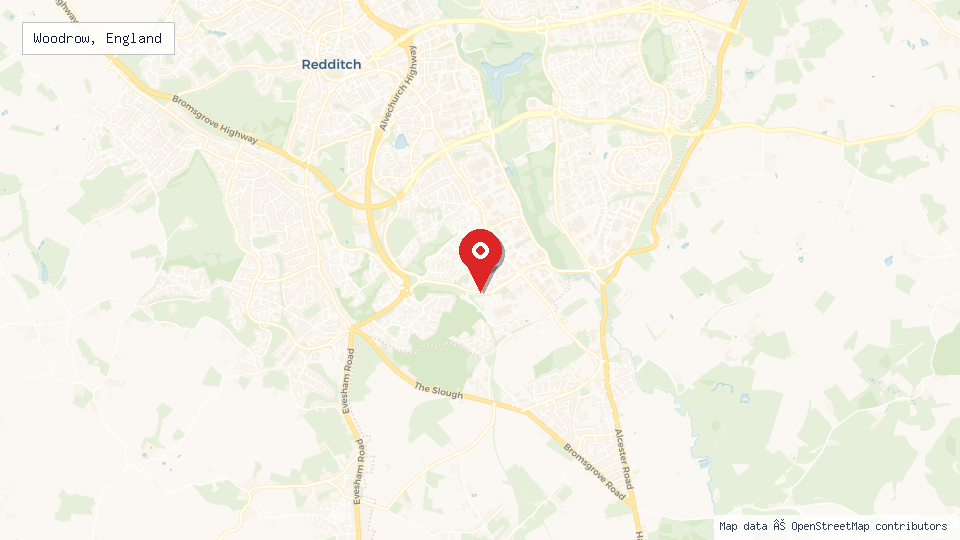 Street map of Woodrow, England with location pin