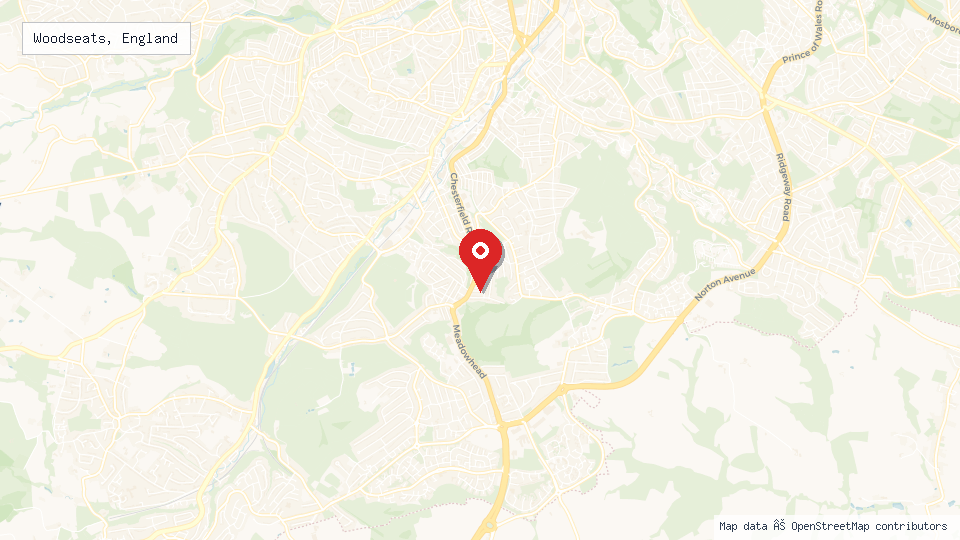 Street map of Woodseats, England with location pin