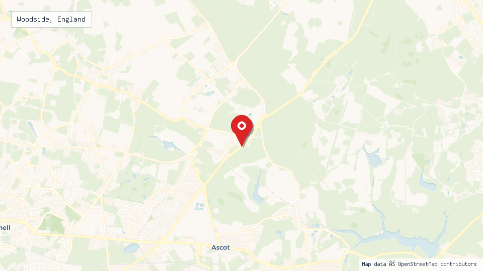 Street map of Woodside, England with location pin