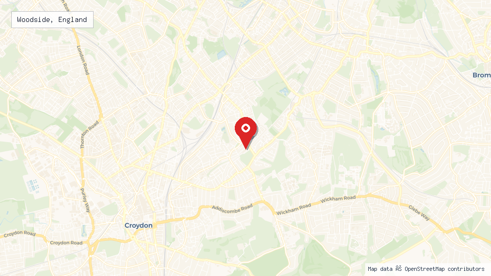 Street map of Woodside, England with location pin