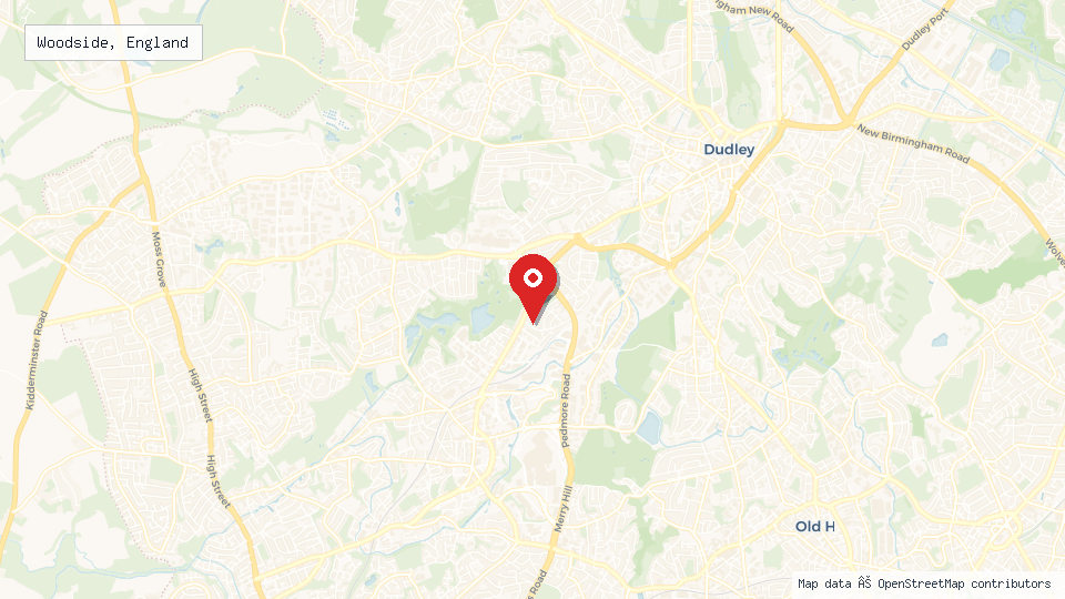 Street map of Woodside, England with location pin