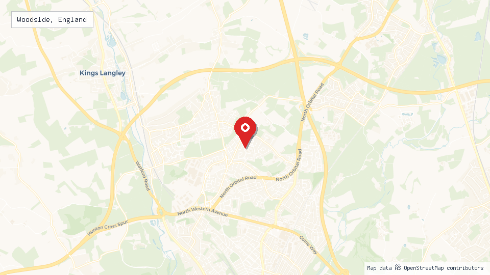 Street map of Woodside, England with location pin