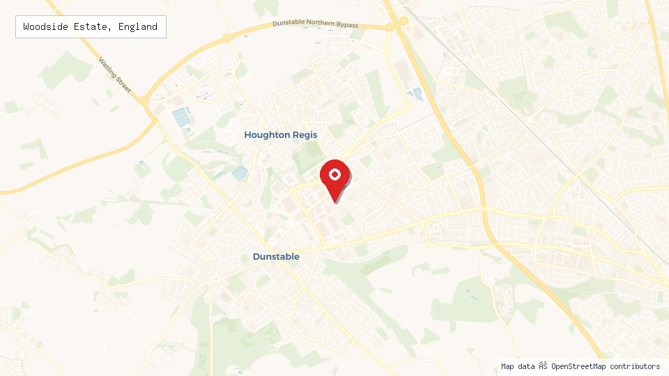 Street map of Woodside Estate, England with location pin